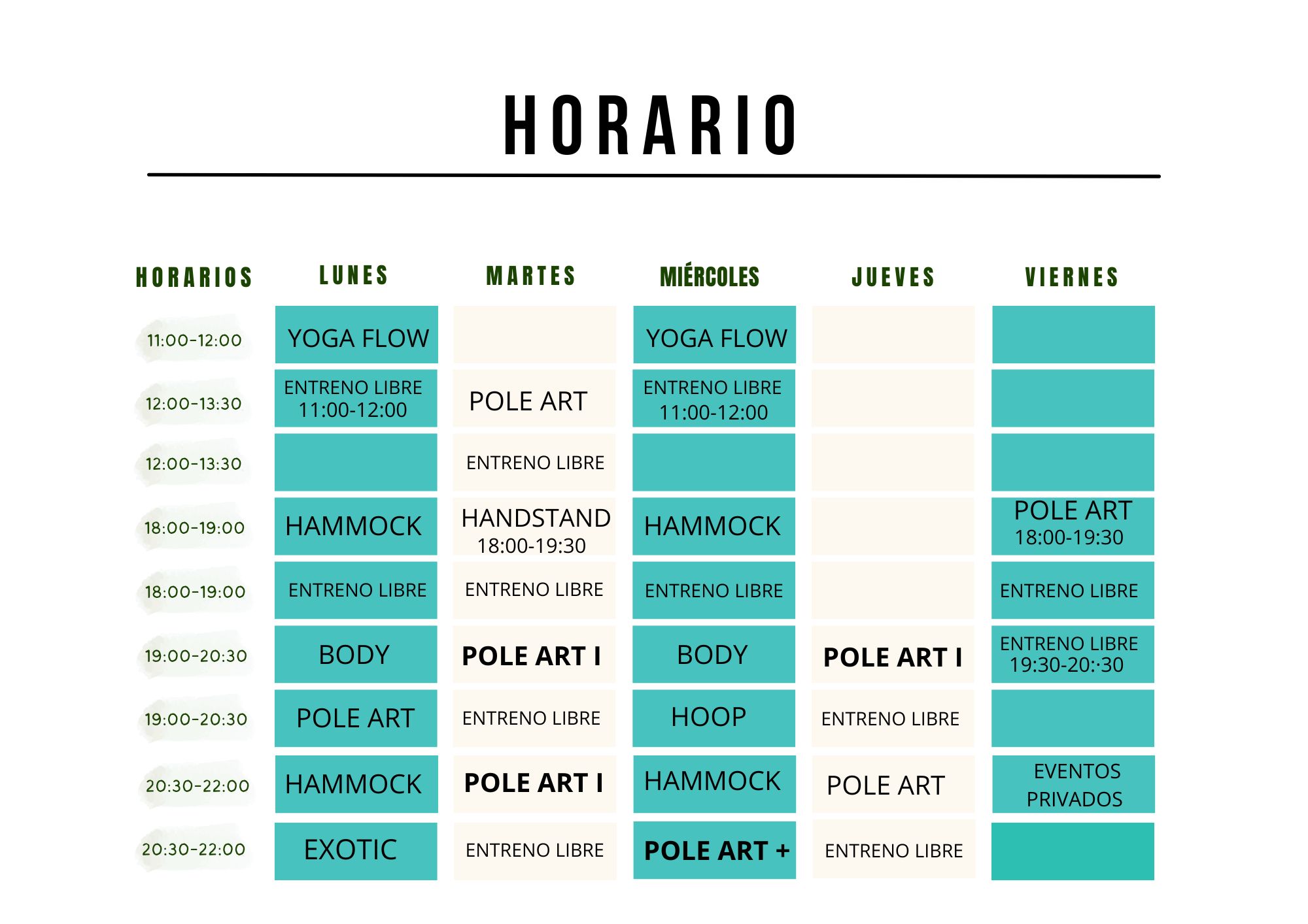 horario pole art clases Santiago escuela