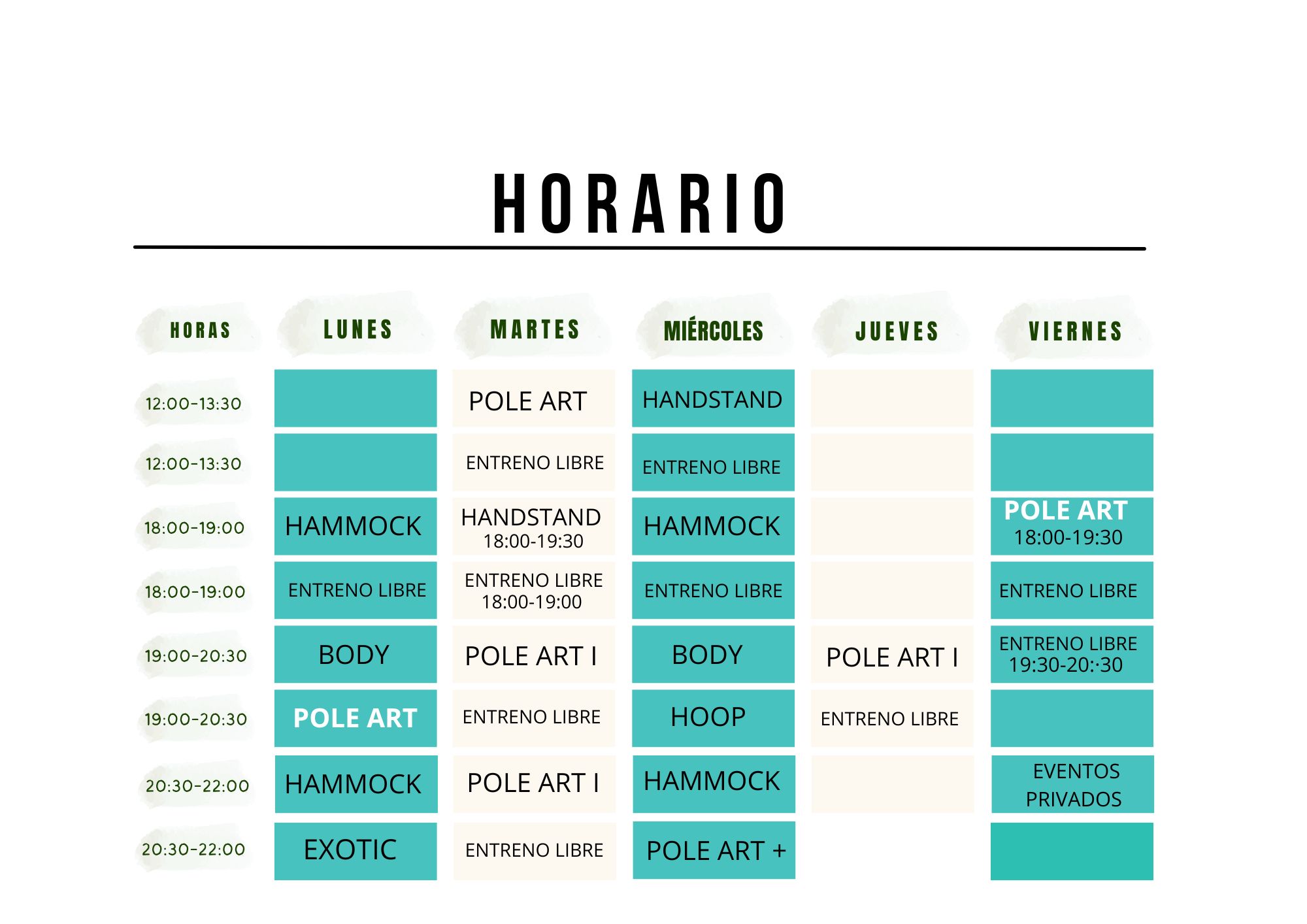 horario pole arte clases compostela